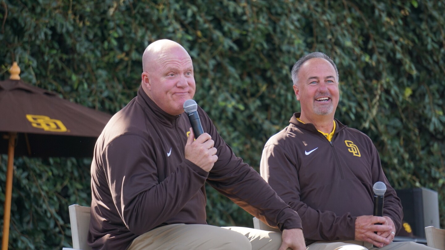 Television announcers Mark Grant and Don Orsillo at Padres Fanfest.