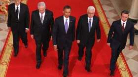 Egyptian President Hosni Mubarak, Israeli Prime Minister Benjamin Netanyahu, President Obama, Palestinian Authority President Mahmoud Abbas and King Abdullah II of Jordan on Sept. 1, the first day of this year's renewed peace talks in Washington, D.C.