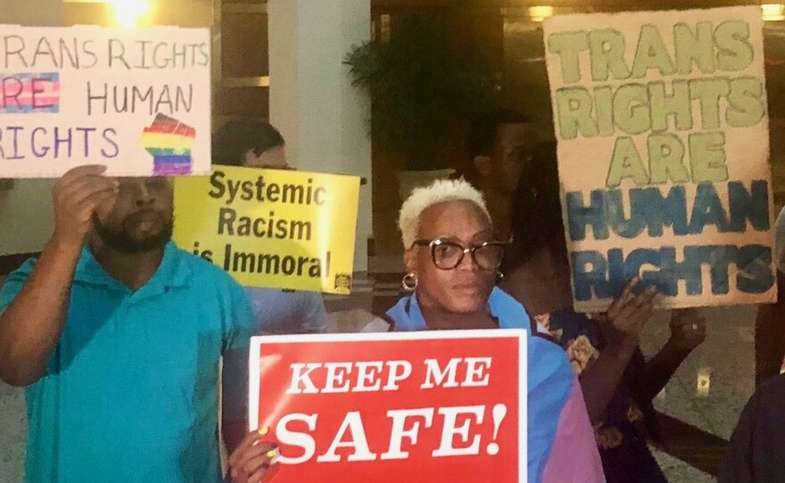 A group of advocates upset with the Jacksonville Sheriff's Office's handling of transgender shootings spoke out at Jacksonville City Hall in June.