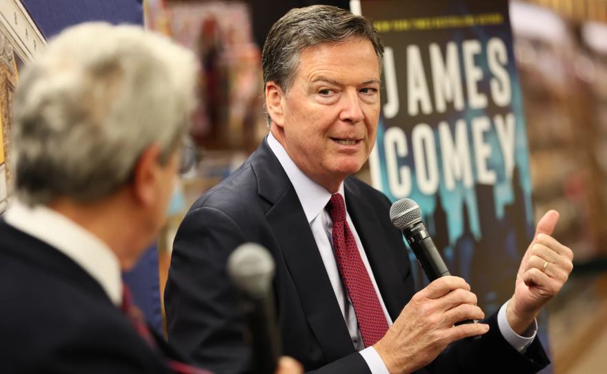 James Comey, former FBI director, speaks at a book event in New York City in May 2025. He was arraigned on federal charges on Wednesday.