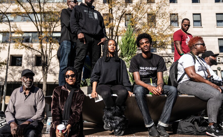 Rally 4 Reparations attendees listen to Dr. Kaba Kamene deliver his speech.