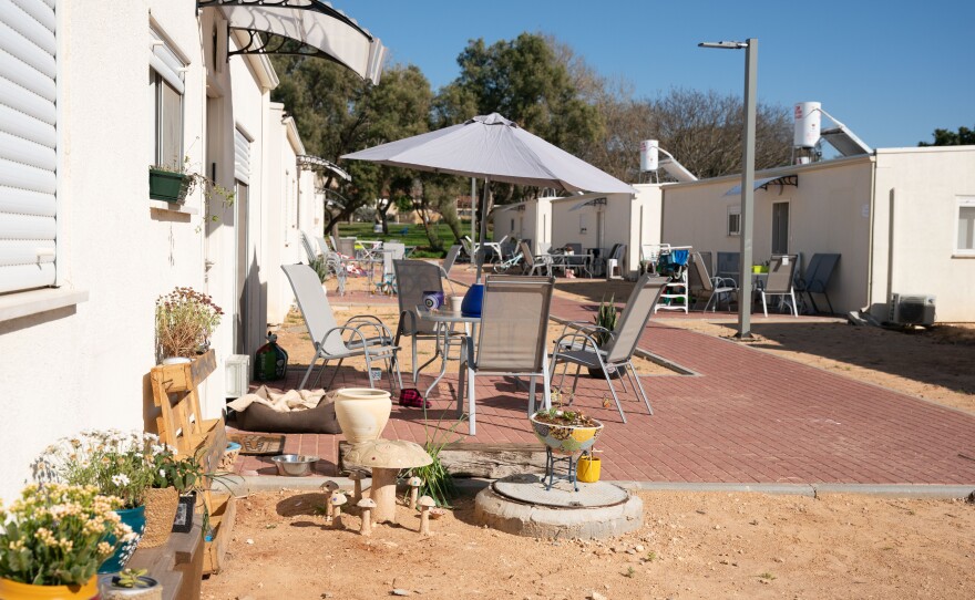 Prefab temporary housing units provided to residents of Kibbutz Kfar Aza after the Oct. 7 attack, in Shefayim, Israel, Tuesday.