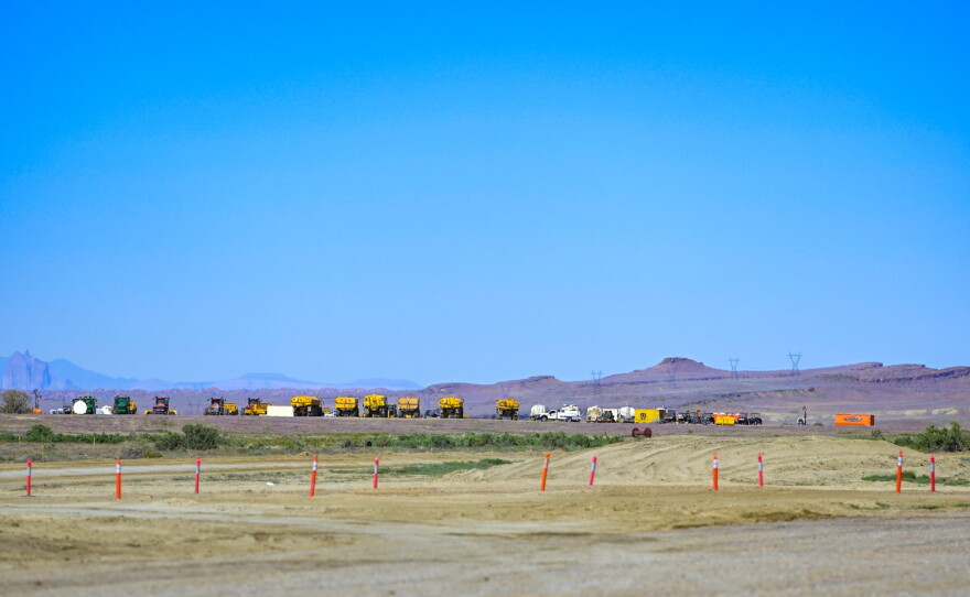 Construction vehicles at the site of the Foxtail Flats solar energy project in New Mexico