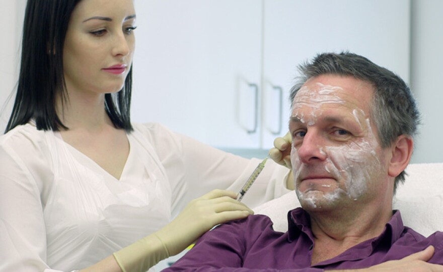 Michael Mosley receiving the so called “vampire facial” where his blood in injected back into his face to improve his appearance.
