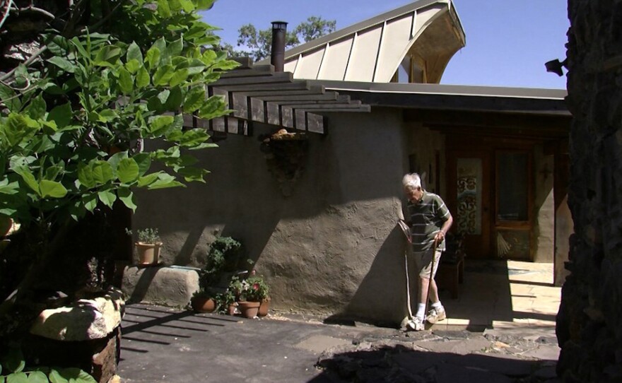 Architect James Hubbell leaves his home in Julian, April 11, 2017.