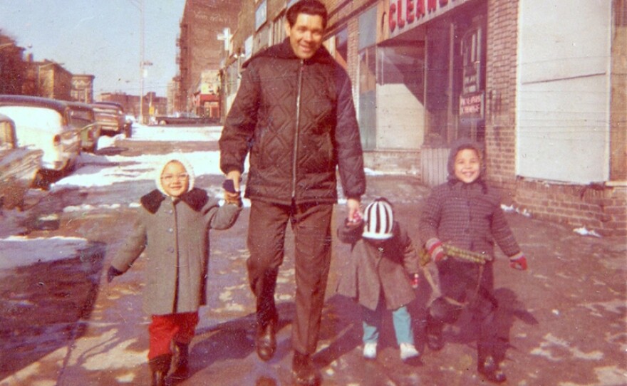 Vivian, her dad and siblings on Leggett Avenue, 1968, Bronx, NY.