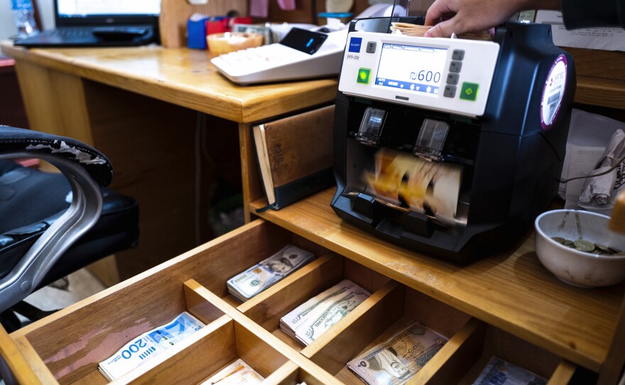 A currency exchange in Ramallah in December.