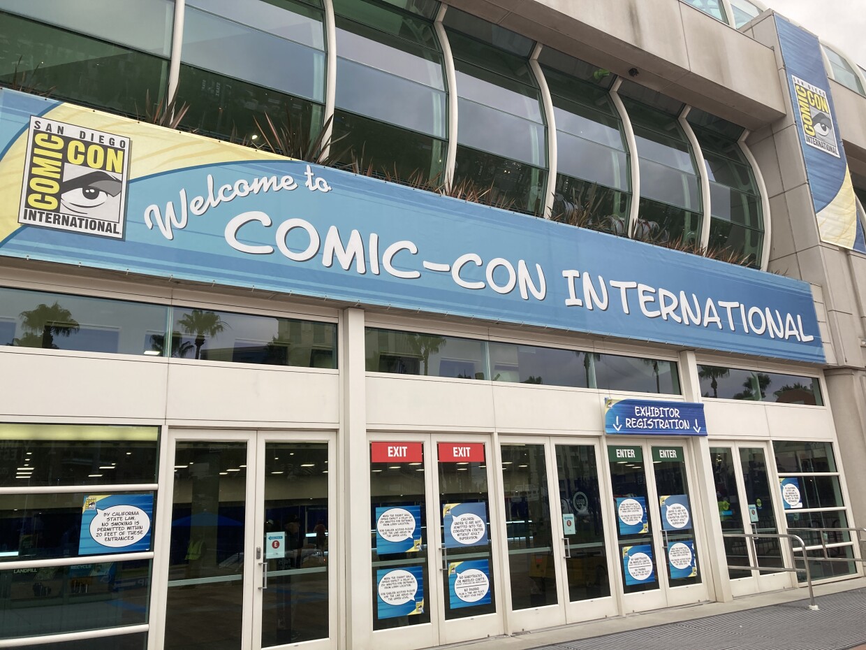 The San Diego Convention Center's exterior is transformed with Comic-Con International branding in this photo taken July 22, 2025.