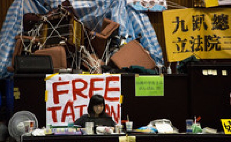 Student protesters occupy the legislature on Monday in Taipei, Taiwan.