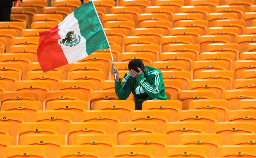 A fan reacts to Mexico's defeat at the 2010 World Cup.