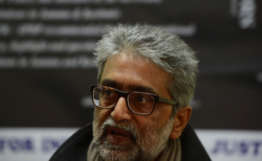 Activist Gautam Navlakha speaks about human rights at a news conference in Srinagar, India, on Dec. 6, 2012. Navlakha was arrested in August 2018 and charged with the same terrorism offenses as Swamy. Navlakha was granted bail in May 2024.