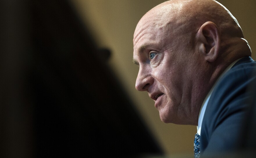 Sen. Mark Kelly, D-Ariz., questions Environmental Protection Agency Administrator Michael Regan as he testifies before a Senate Environment and Public Works Committee hearing to examine the president's proposed budget request for fiscal year 2023 for the EPA on Capitol Hill on April 6, 2022.