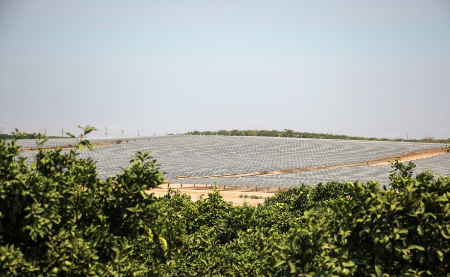 Solar farms, like this one in Tulare County, Calif., have replaced some vegetable fields and orchards in the state's Central Valley.