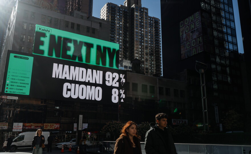 Advertisements for Kalshi in New York City predicted a victory for Zohran Mamdani in the city's mayoral election before the votes were counted and polls closed on Nov. 4, 2025.