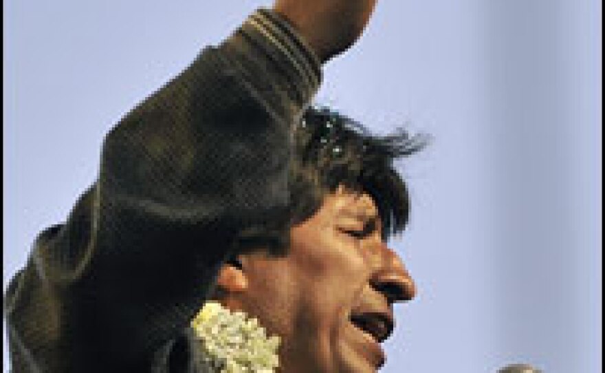 Bolivian President Evo Morales addresses supporters during the closing campaign for Sunday's referendum, in El Alto, Bolivia, on Saturday.