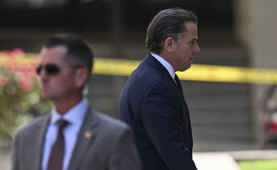 Hunter Biden arrives in J. Caleb Boggs Federal Building to appear in court to plead guilty to two federal misdemeanors for not paying taxes on time, and possessing a gun as a drug user, in Delaware on July 26.