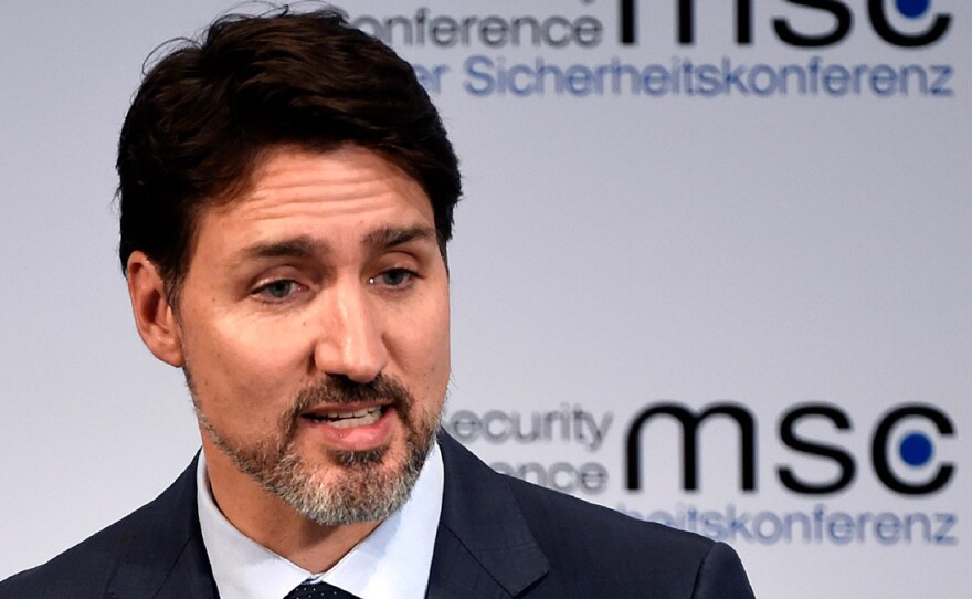 Justin Trudeau, Prime Minister of Canada speaks on the first day of the Munich Security Conference in Munich, Germany, Friday, Feb. 14, 2020.