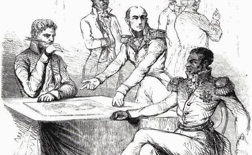 The Baron de Mackau of France presenting demands to Jean-Pierre Boyer, President of Haiti, in 1825