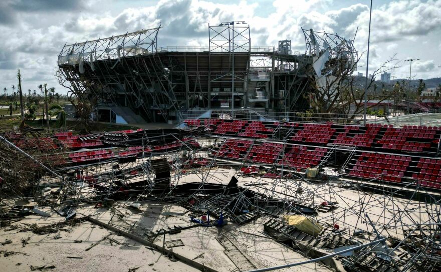 <strong>Oct. 27:</strong> The Arena GNP Seguros Stadium is seen surrounded by debris in the aftermath of hurricane Otis in Acapulco, Guerrero State, Mexico.