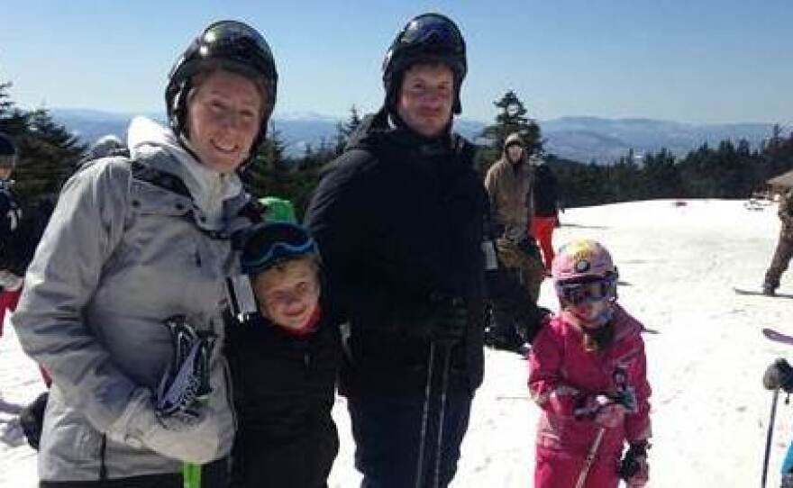 Paige and Bjorn Bellenbaum pose while on a skiing trip with their two kids, Max, 9, and Ella, 7. After Paige sought help for what she learned to be postpartum depression, the Bellenbaums say they feel stronger now.