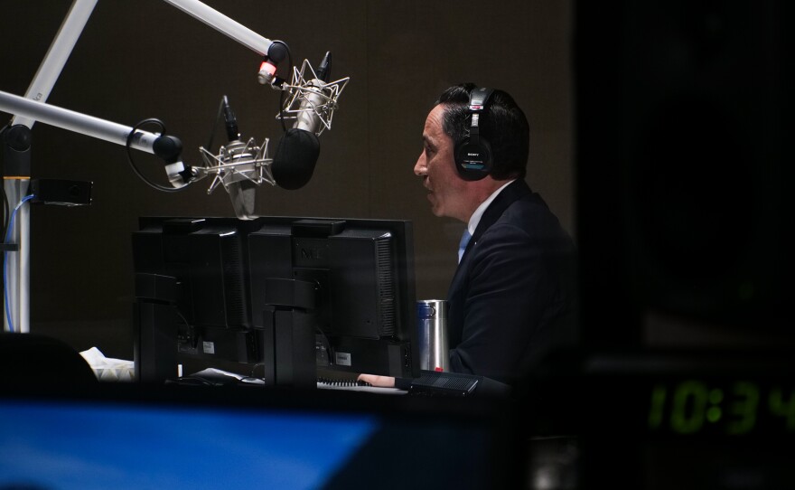 San Diego Mayor Todd Gloria is seen in the KPBS studios. San Diego, Calif. March 12, 2024.