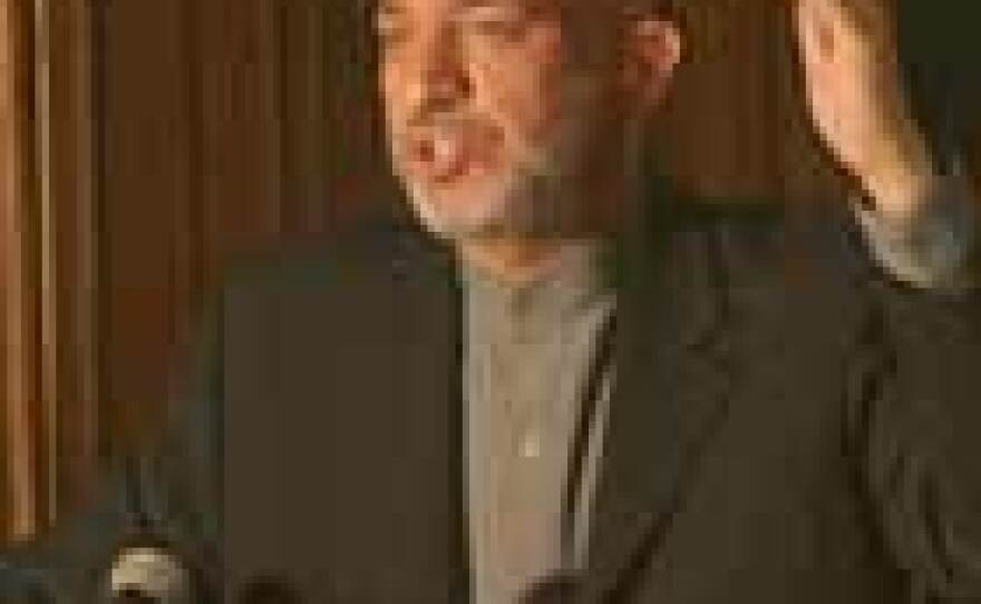 Hamid Karzai addresses a gathering of leaders in Kabul, Afghanistan.