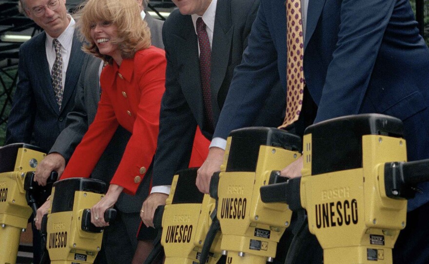 Developer Donald Trump, right, is joined by, from left: John Dyson, deputy mayor for economic development; New York State Lieut. Gov. Betsy McCaughey and New York City Mayor Rudolph Giuliani, during ground-breaking ceremonies for Trump International Hotel and Tower.