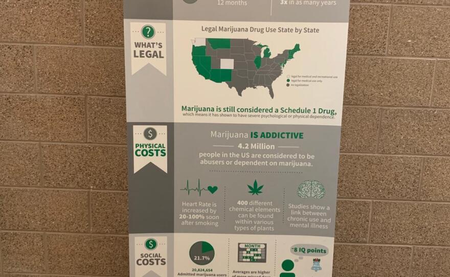 A poster at Fort Carson, Colorado reminds soldiers that even though recreational marijuana is legal in Colorado, it's prohibited under military rules.