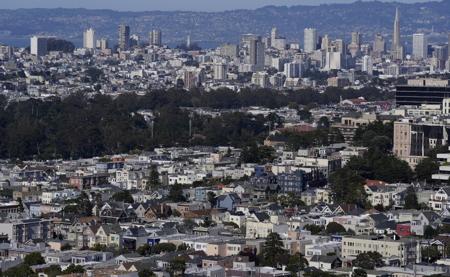The San Francisco skyline is visible on April 26, 2023. California regulators adopted a drinking water limit on toxic hexavalent chromium.