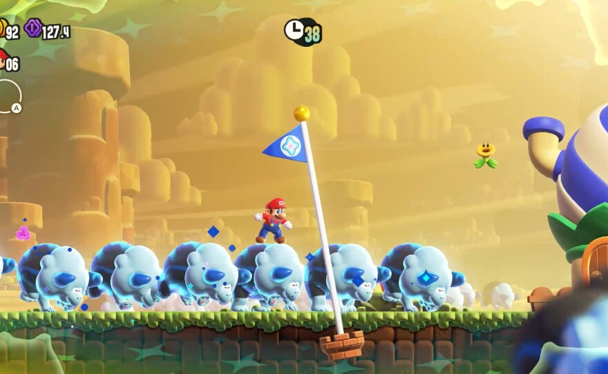 One early wonder effect summons a stampede that carries you way past the normal end of the level.