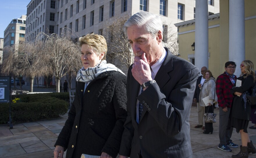 Special counsel Robert Mueller, and his wife Ann, leave St. John's Episcopal Church across from the White House Sunday.