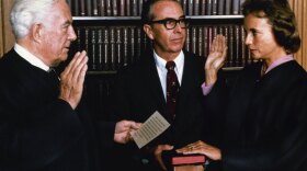 Sandra Day O'Connor is sworn in by Chief Justice Warren Burger, left, while her husband watches in 1981. O'Connor, the first woman on the Supreme Court, once said: "A wise old woman and a wise old man will reach the same conclusion."