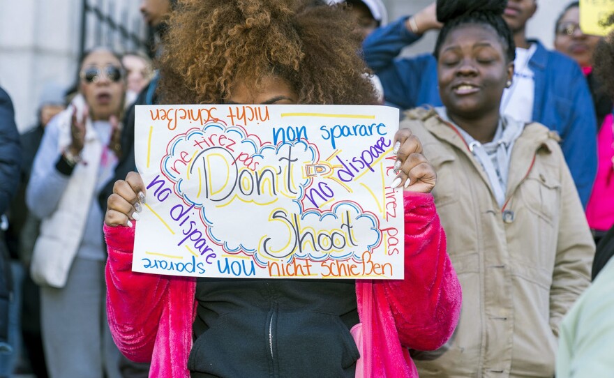 Students at Philadelphia High School of Creative And Performing Arts participate in the walkout.