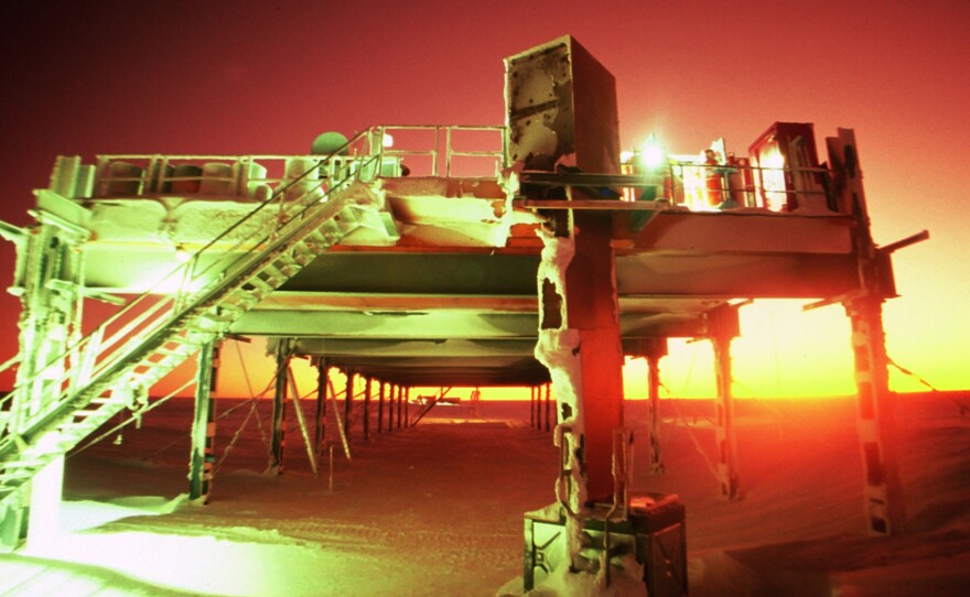 Halley is a remote British research station located on the Brunt Ice Shelf on the Caird Coast of Antarctica. Here, the base is seen as the sun returns after months of darkness.