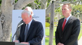 Mayor Jerry Sanders and City Councilman Kevin Faulconer present their plans to reform San Diego's pension system Thursday, Mar., 24, 2011.
