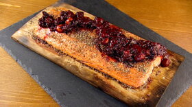 Cedar-planked wild salmon with a juniper and wild berry glaze. 
