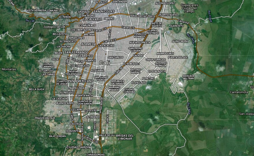 A view of agricultural land around the periphery of Cali, Colombia