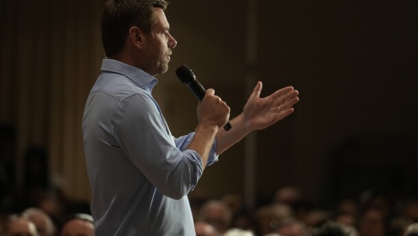Rep. Eric Swalwell, D-Calif., speaks at a town hall meeting in Sacramento, Calif., last week