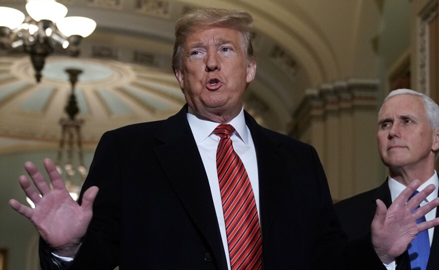 President Trump and Vice President Pence arrive at the U.S. Capitol to attend the weekly Republican Senate policy luncheon on Wednesday.