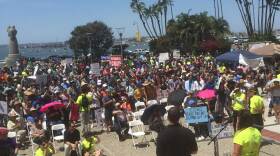 Crowds gather at Waterfront Park after the San Diego March for Science, April 22, 2017.