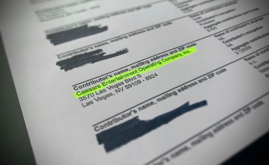 IRS record from the Democratic Governors Association that shows donations from Nevada-based casino companies.
