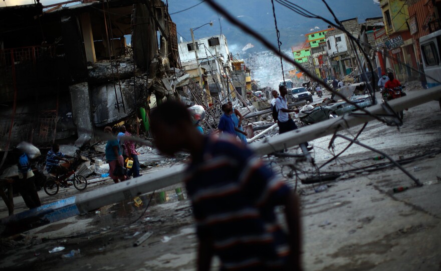 The ruins of downtown Port-au-Prince on Jan. 16, 2010, four days after the earthquake that left the capital in total destruction with thousands dead and hundreds of thousands homeless and living on the streets.