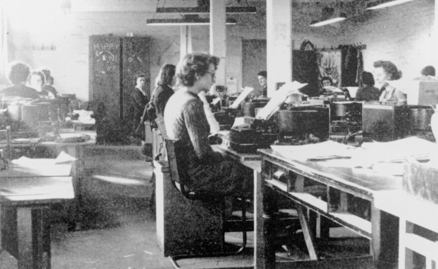 British codebreakers using modified British Typex cipher machines in Hut 6 at Bletchley Park, Milton Keynes, Buckinghamshire in 1942. Bletchley Park was the British forces' intelligence centre during WWII, where cryptographers deciphered top-secret military communiques between Hitler and his armed forces. These communiques were encrypted in the Lorenz code which the Germans considered unbreakable.