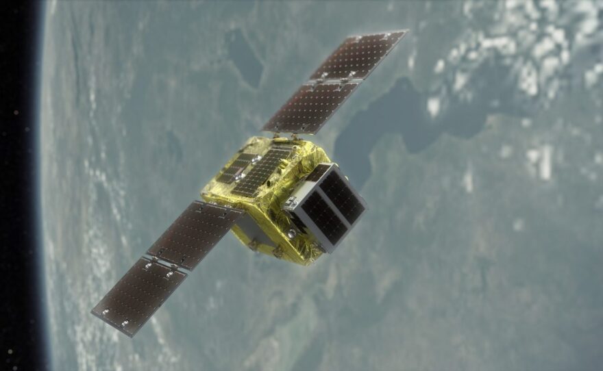 A rendering showing ELSA-d's concept of operations. The mission aims to demonstrate technology that could help clear space debris.