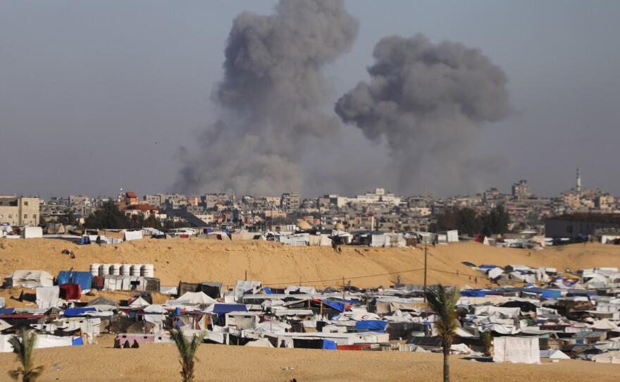 Smoke rises following an Israeli airstrike east of Rafah, Gaza Strip, this past Monday.