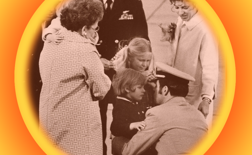 Captain Jack Ensch is greeted by his family arriving from Vietnam on April 2, 1973 at Naval Air Station, Miramar.