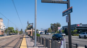 An MTS Orange Line runs parallel to Spring Street in La Mesa on July 29, 2026.