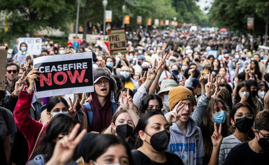 Students take part in a pro-Palestinian walkout and protest on April 24, 2024, at the University of Texas at Austin.