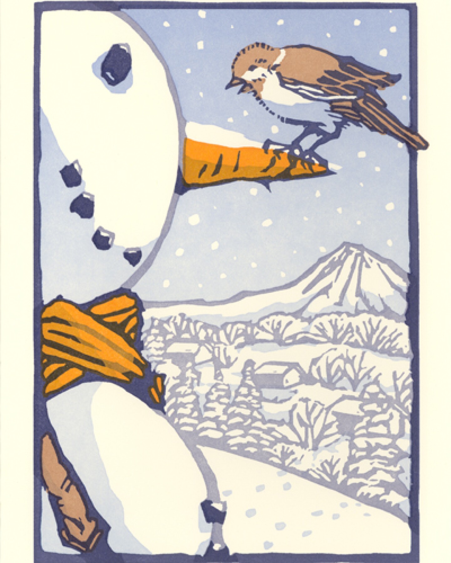 "Snowman," printed card by Yoshiko Yamamoto.