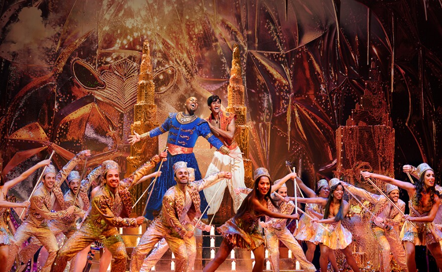 Michael James Scott, Michael Maliakel and the company of "Aladdin."